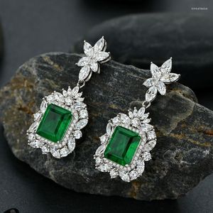 Boucles d'oreilles pendantes véritable 925 en argent Sterling synthétique émeraude goutte pour les femmes étincelant haute teneur en carbone diamant bijoux fins cadeau
