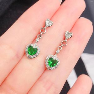 Dangle Oorbellen Real 925 Sterling Zilver Natuurlijke Emerald Drop Earring Vrouwen Aros Mujer Oreja Hart Edelsteen Orecchini Sieraden