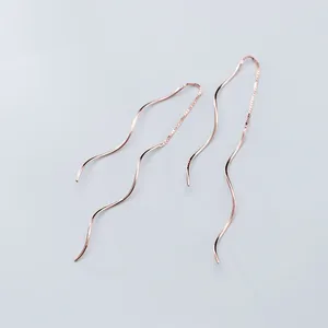 Dangle Oorbellen Echt 925 Sterling Zilver Spiraal Drop Wave Shape Pull Through Threader Voor Vrouwen Verjaardagscadeaus