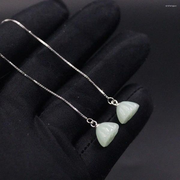 Boucles d'oreilles pendantes en argent Sterling 925 véritable pour femmes, boîte de Lotus en Jade vert, chaîne à maillons