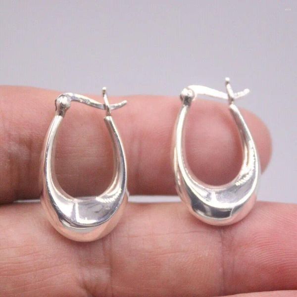 Boucles d'oreilles pendantes en argent sterling 925 véritable, créoles brillantes unies, en forme de U de 25 mm