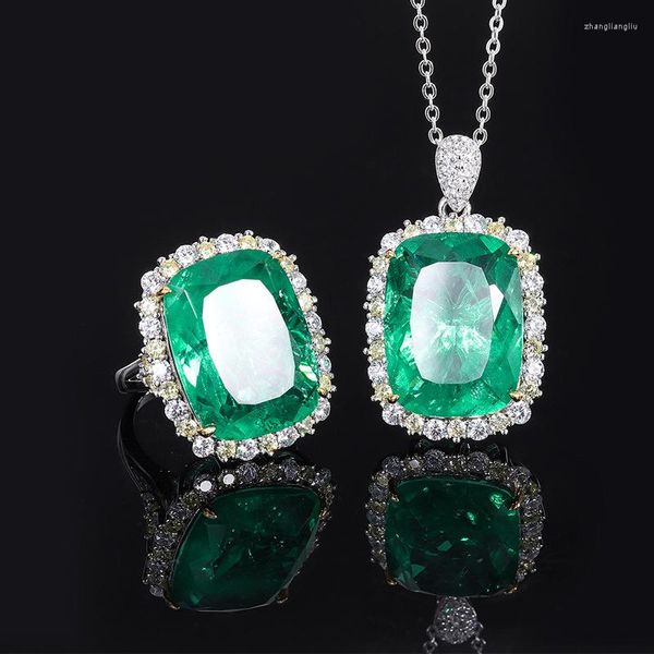 Pendientes colgantes Marca real Joyas genuinas S925 Todo el cuerpo Imitación de plata Colorido Tesoro Abuela Verde Grasa Cuadrado Temperamento Luz