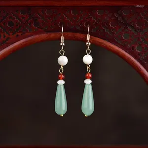 Boucles d'oreilles pendantes en Jade vert véritable, goutte d'eau, plaqué or 18 carats, bijoux naturels, pierres précieuses à la mode, amulette, accessoires pour femmes