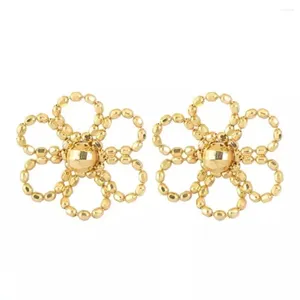 Boucles d'oreilles pendantes en or jaune pur 18 carats pour femmes, perles porte-bonheur en dentelle, fleur 13mm