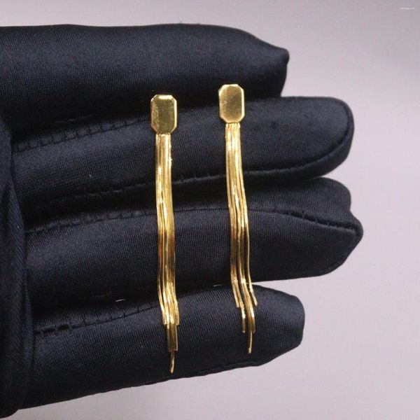 Pendientes colgantes de oro amarillo puro de 18 quilates para mujer, cadena de serpiente de la suerte, borla cuadrada, 2,66g