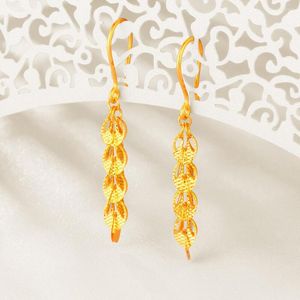 Boucles d'oreilles pendantes en or jaune véritable 24 carats pour femmes, plume de phénix porte-bonheur, 2-2.3g