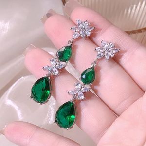 Boucles d'oreilles Dangle Real S925 Sterling Silver Pure Emerald Drop Earring Femelles Fine Aros Mujer Oreja 925 Bijoux Gemstone Orecchini