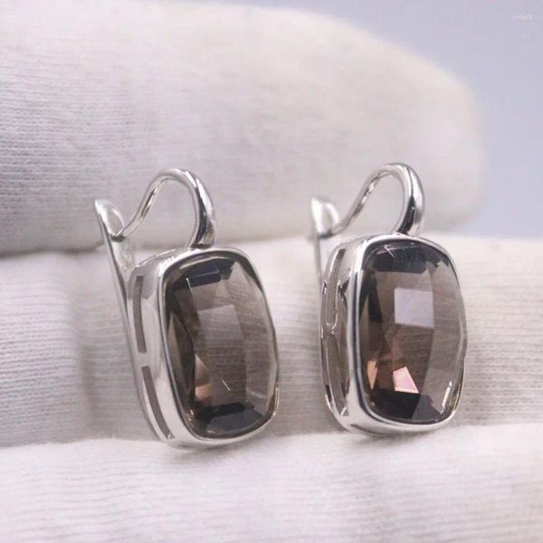 Boucles d'oreilles pendantes en argent Sterling S925 véritable pour femmes, Quartz fumé, levier