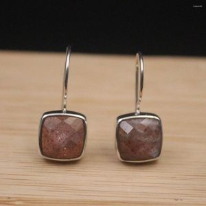 Boucles d'oreilles pendantes en argent véritable 925 pour femmes, cristal de fraise fin, crochet carré en pierre précieuse, 25 à 12mm