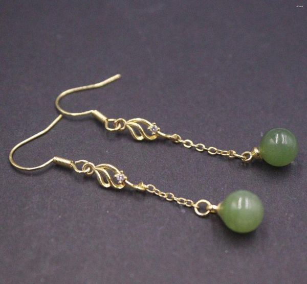 Boucles d'oreilles pendantes en argent Sterling 925 massif, perle de jaspe en Jade naturel, chaîne à maillons creux en O