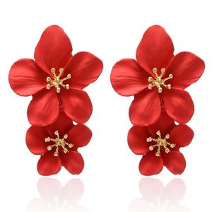 Bengelen oorbellen rode bloemen oorbel grote hars acryl bloem druppel lang voor vrouwen kerstjaar feest sieraden cadeau kroonluchter