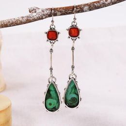 Boucles d'oreilles pendantes rouge vert couleur goutte à goutte huile résine goutte à la mode métal à la main rétro pour les femmes bijoux 2023