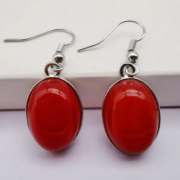 Boucles d'oreilles pendantes en pierre de Jade rouge, perles ovales, bijoux GEM T260