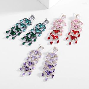 Boucles d'oreilles pendantes rouge violet vert cubique Zircon cristal Long gland pendant nuptiale mariage bal bijoux de luxe pour les femmes cadeau