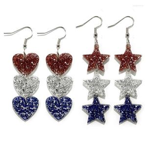 Boucles d'oreilles pendantes rouge blanc bleu paillettes acrylique coeur étoile pour les femmes 2023 Memorial Day bijoux