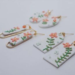 Boucles d'oreilles pendantes Redamancy fleurs argile douce à la main en métal goutte pour femmes fille géométrie creux pendentif cadeaux