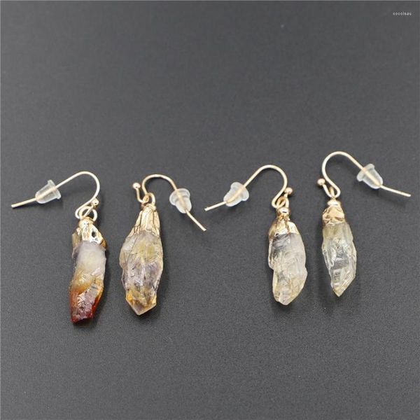 Boucles d'oreilles pendantes Reiki guérison petite roche brute Citrines naturelles femmes pierre minérale longue cristal Quartz femme en gros