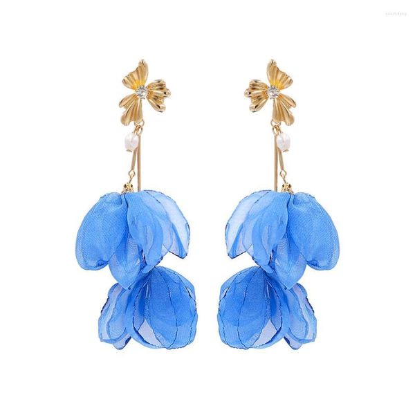 Pendientes colgantes Renya Metal flor gota pendiente hornear encaje perlas declaración para mujeres niñas Bohemia oreja joyería regalo