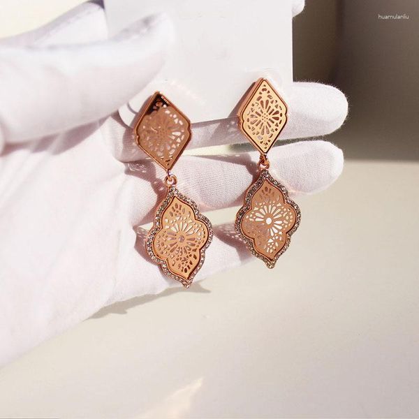 Boucles d'oreilles pendantes Renya Vintage losange forme découpe creux inspiré filigrane métal goutte boucle d'oreille couleur or Rose pour femmes filles