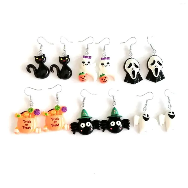 Pendientes colgantes de resina para Halloween, gancho de alambre para oreja, Color plateado, esqueleto de calabaza fantasma, accesorios para fiesta, 5cm X 2,5 cm