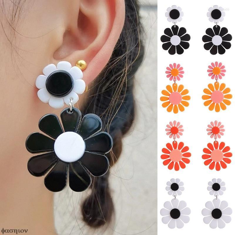 Dangle Earrings Retro 60s 70s Daisy For Women Flower Drop Bohemian Boho Earring Jewelry Acrylic Gifts 2023