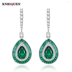 Dangle Oorbellen Retro 925 Sterling Zilver 8 12MM Ruby Emerald Drop Voor Vrouwen Lab Diamant Edelsteen Bruiloft Fijne sieraden Cadeau