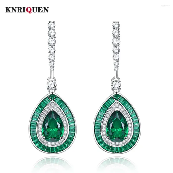 Boucles d'oreilles pendantes rétro en argent Sterling 925, 8 à 12MM, rubis, émeraude, goutte d'eau pour femmes, diamant de laboratoire, pierres précieuses, bijoux fins de mariage, cadeau