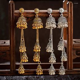Bengelen oorbellen retro bollywood geoxideerde vrouwen jhumka femmes 2022 etnische gouden zilveren kleur Afghan Bell lange kwikdruppel