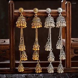 Boucles d'oreilles pendantes rétro Bollywood oxydé Femmes Jhumka Femmes 2022 ethnique or argent couleur Afghan cloche longue gland goutte