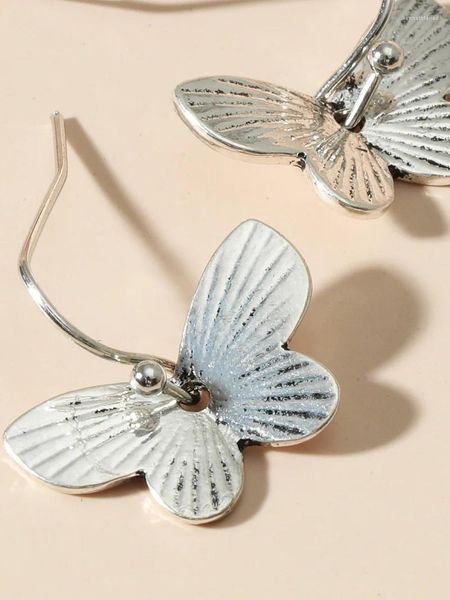 Boucles d'oreilles pendantes rétro créativité papillon sculpté bijoux Vintage Antique couleur argent métal personnalité