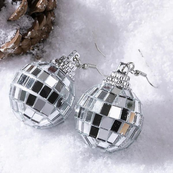 Boucles d'oreilles pendantes rétro Disco boule goutte pour femmes couleur argent miroir Vintage mode réfléchir la lumière bijoux de fête