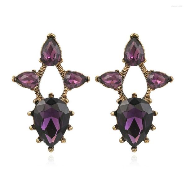 Boucles d'oreilles pendantes rétro en forme de goutte verre cristal joker diamant coloré femme