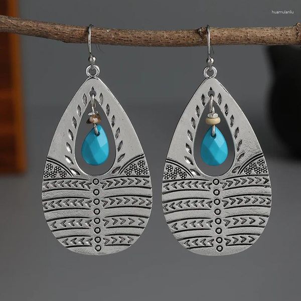 Pendientes colgantes Retro étnico azul colgante de cuentas patrón bohemio occidental lágrima para mujer joyería al por mayor