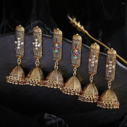 Bengelen oorbellen retro etnische stijl oorr earring gouden kleur mode luxe zirkoon ingelegde sieraden hanger vogel kooi bel kwatel