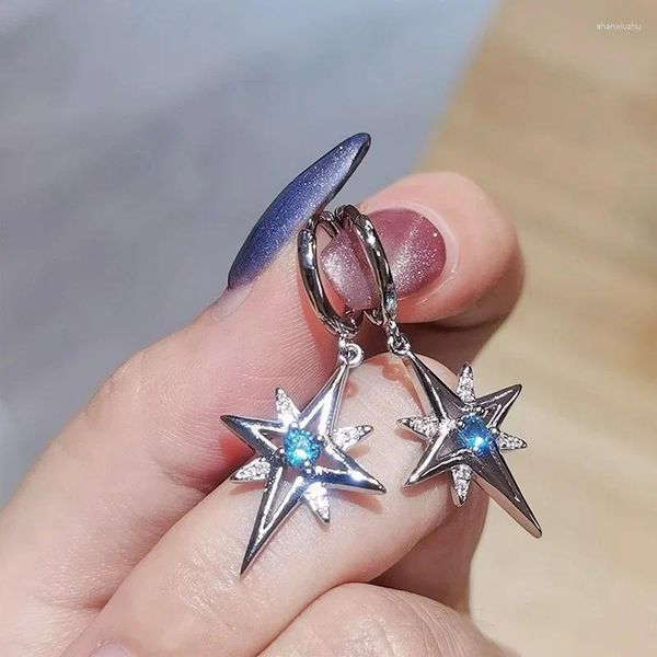 Pendientes colgantes Retro francés azul pentagrama estrella para niñas geometría redonda Metal mujeres moda oreja hebilla accesorios de joyería simples