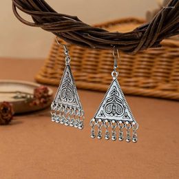 Boucles d'oreilles pendantes rétro bijoux bohème cloches gland sculpté goutte pour les femmes Boho Vintage géométrie Triangle Jhumka