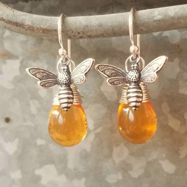 Boucles d'oreilles pendantes rétro petite abeille gouttelette en Europe et amérique ambre exagérée