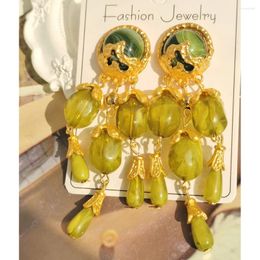 Boucles d'oreilles pendantes rétro en résine vert Olive pour femmes, bijoux en métal couleur or 2024, cadeaux de voyage en France