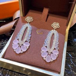 Boucles d'oreilles pendantes rétro ovale pour femmes rose cristal cour dames haut de gamme luxueux broche forme avancée bijoux fins