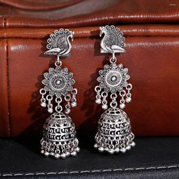 Boucles d'oreilles pendantes rétro fleur de paon Afghan Jhumka pour femmes Oorbellen bijoux gitans cloches ethniques gland