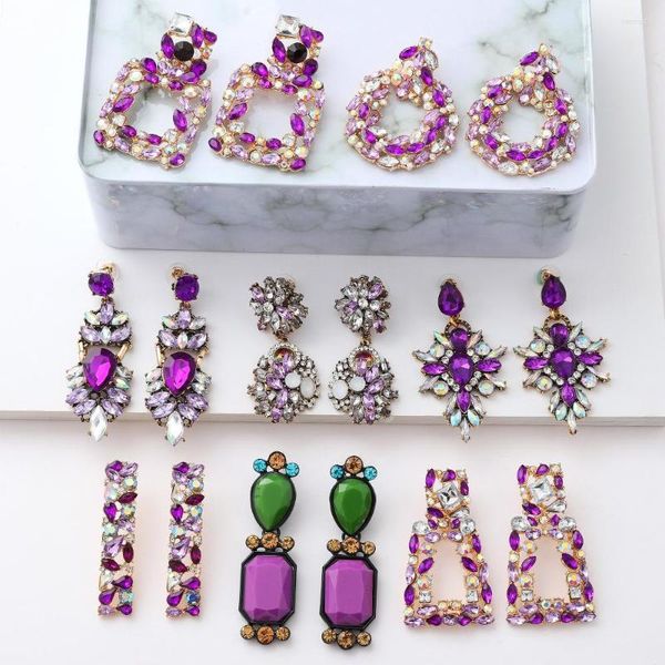 Boucles d'oreilles pendantes rétro violet strass Type C Vintage longue bande goutte d'eau boucle d'oreille pour les femmes mode déclaration bijoux en gros