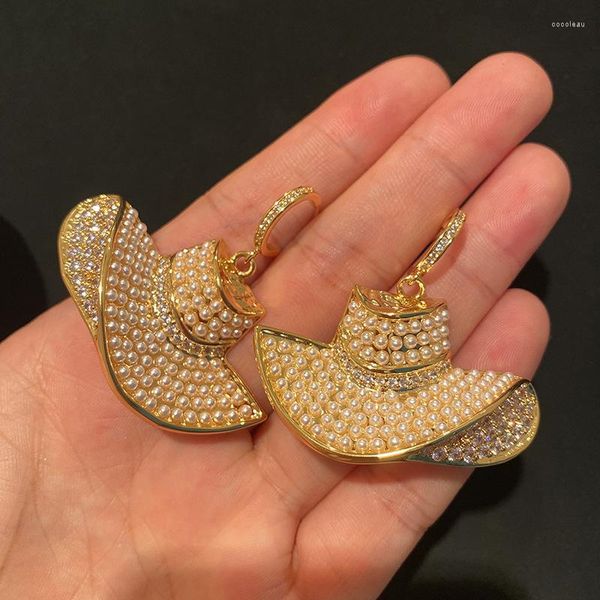 Baumelnde Ohrringe Retro Strohhut Anhänger für weibliches Design Perlenhaken Schmuck Goldfarbe Quaste Luxuriöse Mode Party Geschenk Vintage
