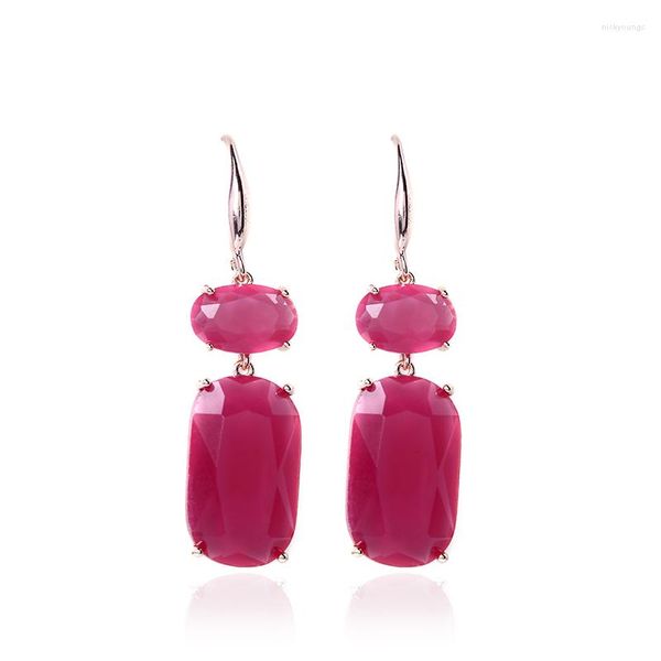 Dangle Boucles D'oreilles Style Rétro Cuivre Plaqué Or Oreille Fil Lunette Ensemble Rouge Rose Rouge Gris Zircon Boucle D'oreille À La Main En Gros Bijoux