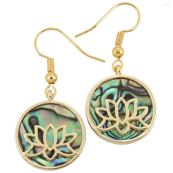 Pendientes colgantes Retro Árbol de la vida redondo abulón pendiente de concha curación Reiki hueco Color oro gota mujeres regalo, joyería para niñas