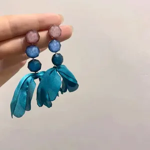 Pendientes colgantes retro tendencia azul de tela azul caída otoño invernal de joyería de encanto coreano para mujeres regalo de amigos Brincos