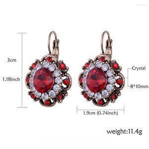 Boucles d'oreilles pendantes rétro Vintage or bleu rouge cristal Rose fleur goutte pour femmes oreille charmantes filles Brincos crochet pince