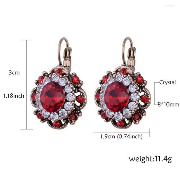 Pendientes colgantes Retro Vintage oro azul rojo cristal rosa flor gota para mujer oreja encantadora niñas Brincos gancho Clip