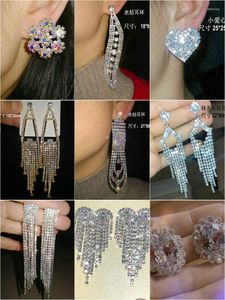 Pendientes colgantes Cadena de diamantes de imitación con flecos brillantes para mujer, borlas largas, pendiente de gota de cristal nupcial, joyería llamativa de baile