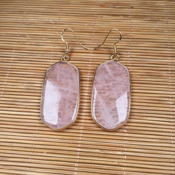 Boucles d'oreilles pendantes losange agate boucle d'oreille image naturelle pierre quartz rose damation jaspe blanc turquoise plaqué or pour les femmes bijoux