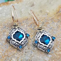 Boucles d'oreilles pendantes en forme de losange, pierres précieuses bleues, cristal, bijoux de mariage pour femmes, goutte rétro fine, cadeaux de fête des mères